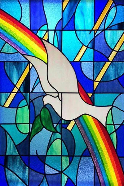 Frosted Stained Glass Window Film, Cross Dove Lily, Static Cling, Church, Home Decor, Bathroom, Kitchen, Door Sticker