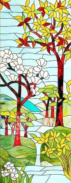 Custom Size Window Stained Glass Films,Static Cling Reusable Stickers Church Tree Poster, For Bathroom Kitchen Door Home Decor