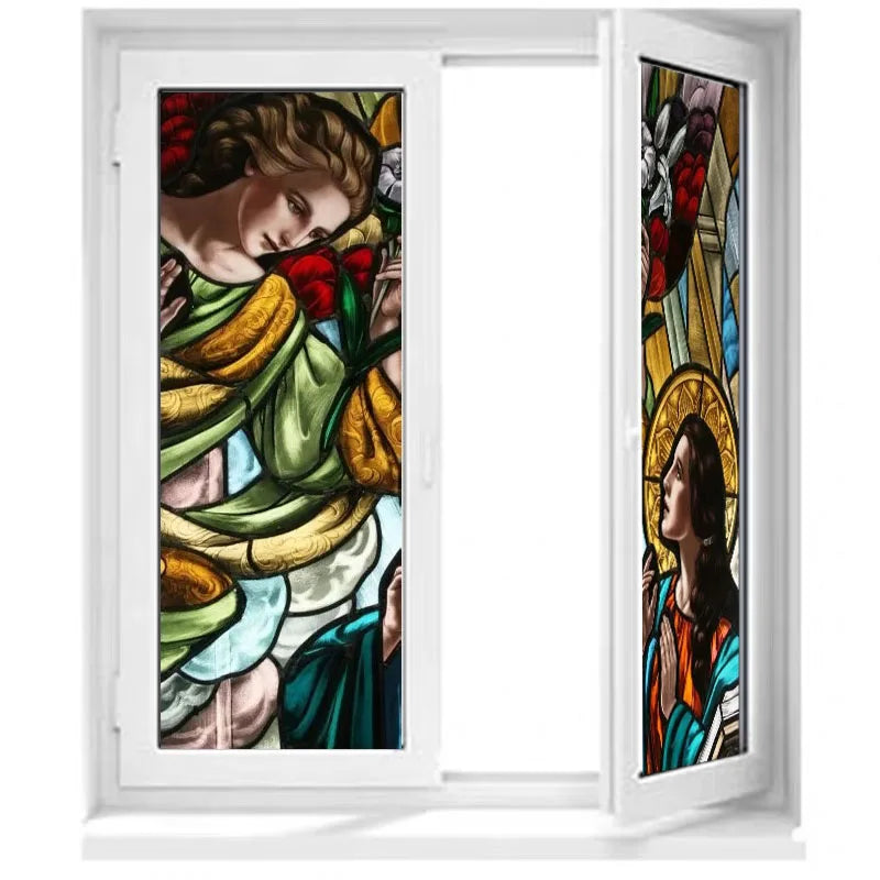 Custom size Stained Glass Retro Wndow Film Frosted Glass Sticker Frosted Church Virgin Mary Picture Poster Home Decor