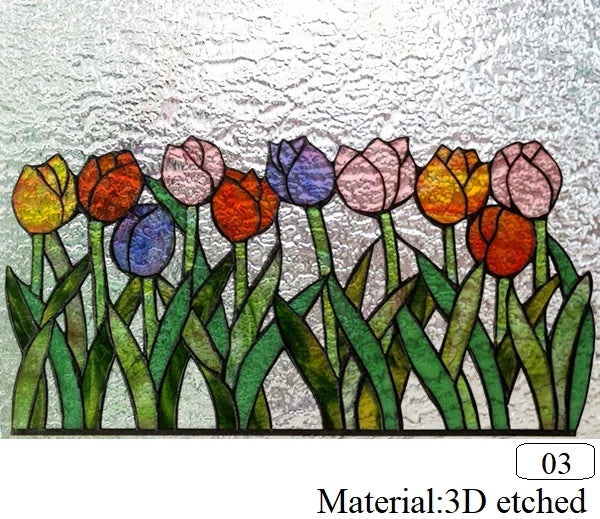 Customized size Windows Glass Films Stained Glass Door Stickers Frosted/3D Etched Flower Birds for Kitchen Office Bathroom