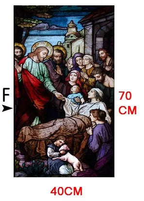 Decorative self adhesive frosted stained continental window film Crucifixion of Jesus/Christ God and the Virgin Mary
