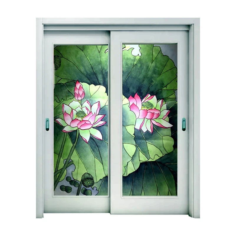 Stained Static Cling Window Film Frosted Light-transparent Opaque Privacy Glass Sticker Home Decor 3D Print Lotus Retro Poster