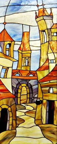Customized Stained Glass Film Window Films,Static Cling Frosted Privacy,Bathroom Kitchen Cupboard Door Sticker,Castle