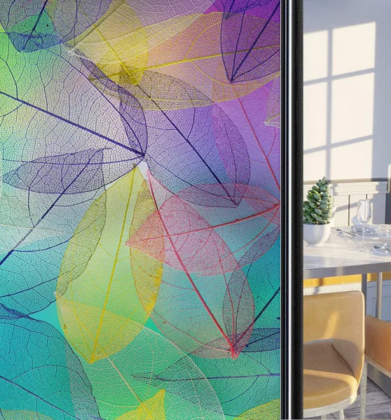 Customized Frosted Stained Glass Window Film, Art Deco Design Leaves,Static Cling, Remove Door Sticker,Home Decor