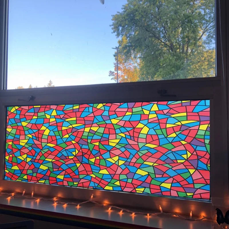 Self-adhesive Stained Glass Films, Window Film, Frosted, Opaque, Privacy Glass, Church Mosaic Pattern Stickers