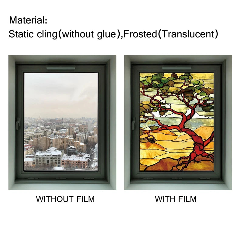 European Church Mosaic Art Glass Film Stained Window Opaque Sticker Self Adhesive/Static Cling Decor Privacy Do Custom Size Tree