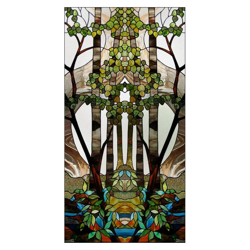 Colored Frosted Window Film, Stained Glass Door Sticker,Self Adhesive, Static Cling ,Tree, Custom Size, Church Style Tree