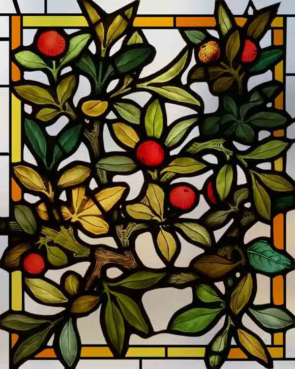 Frosted Stained Glass Window Film, Customized Decor Design, Red Bayberry Static Cling Sticker,Home Decor Foil, Treatment