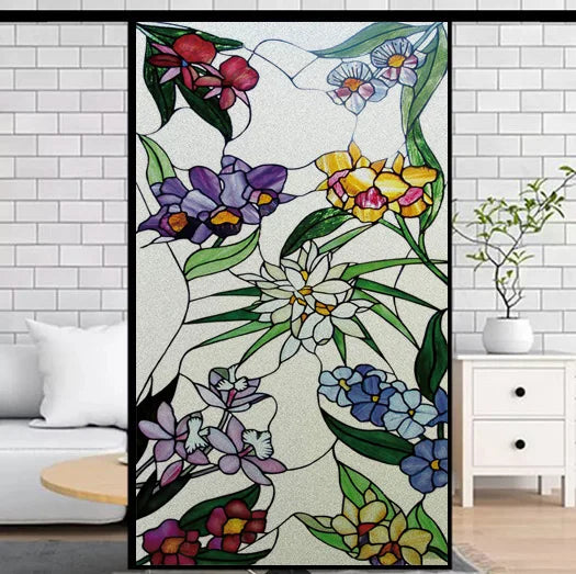 Frosted Privacy Window Film, Stained Glass Film, European Church Style, Colorful Window Stickers, Shower and Bathroom