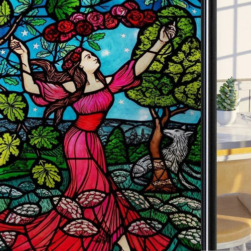 Custom Size Glass Window Film,Static Cling Stained Glass Films,Foil Retro Stickers,For Girl's Room Bathroom Kitchen Door Home