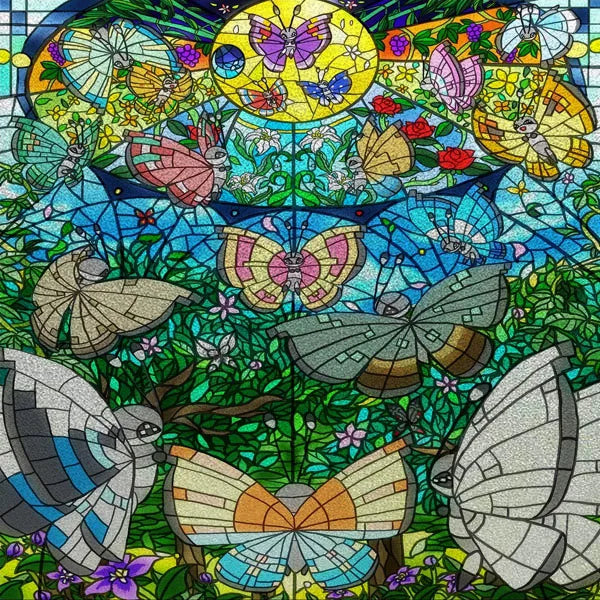 European Church Mosaic Stained Glass Films,Window Stickers Static Cling,Sun, Mosaic, Custom made to fit any Window Size or Shape