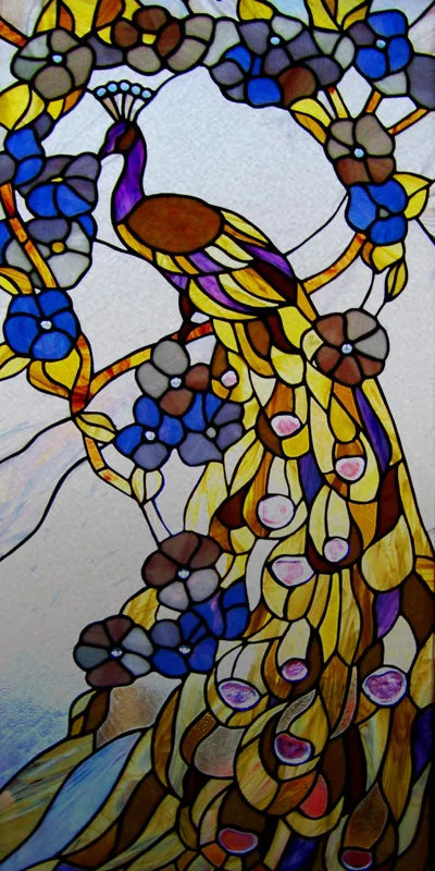 Customized Size No Glue Static Cling Frosted Stained Glass Film Window Films Sticker for Bathroom Door Home Decor Church Peacock