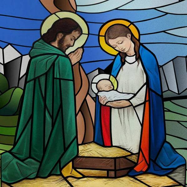 Custom Frosted Stained Glass Window Film,PVC Static Cling Films,Virgin Mary, Jesus Church Decor, Foil Stickers