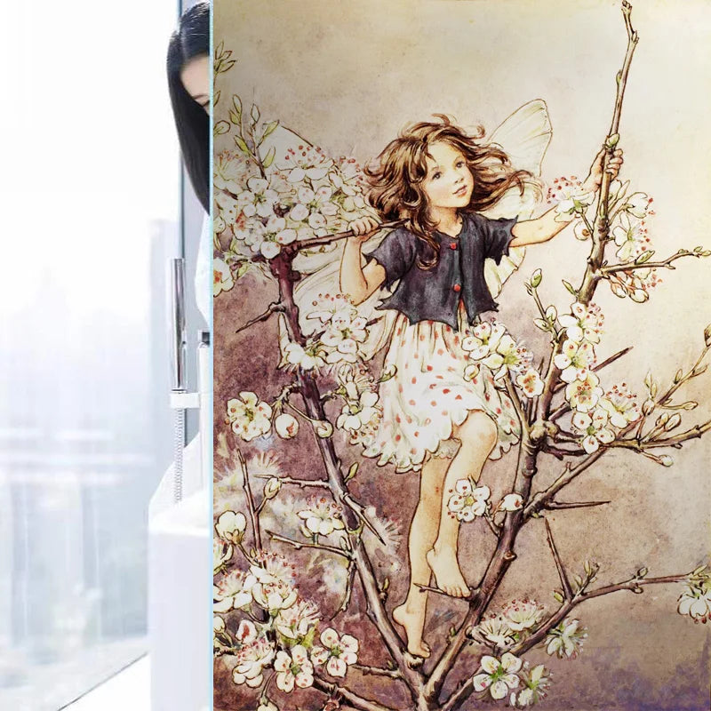 Custom Size Stained Glass Window Film, Flower Tree, Fairy Stickers, Static Cling, Kitchen, Bathroom, Bedroom, Door, Home Decor