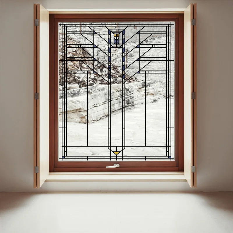 Stained Glass Window Film Transparent Glass Sticker Static Cling Prairie Scottish Style Office Door Anticollision Home Decor