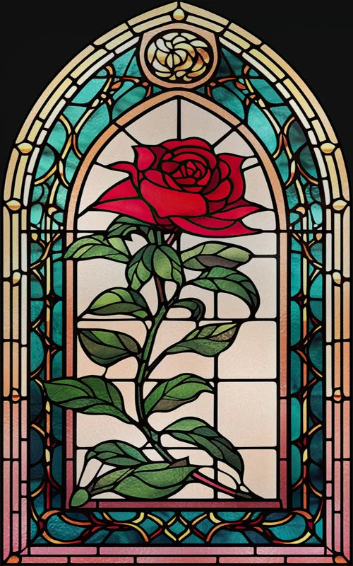 Rose Stained Glass Window Film, Frosted Window Film, ,Privacy,No Glue, Static Cling, Home Decorative