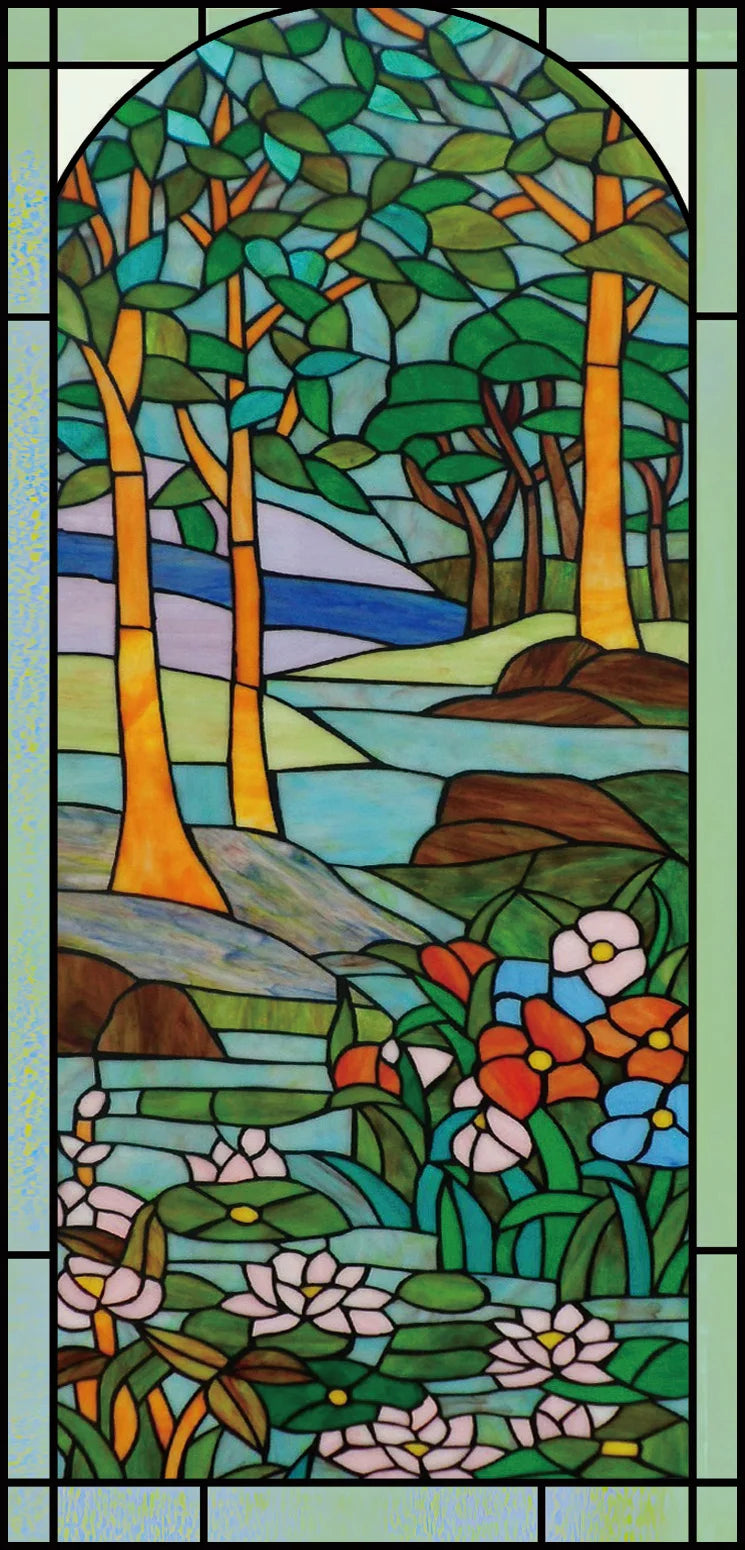 Custom Size Stained Glass Window Film Frosted Privacy Static Cling Tree Tiffany Style Stickers Shower Kitchen Office Home Decor