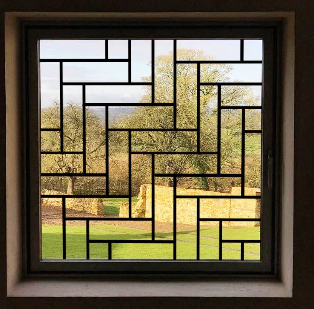 Stained Glass Window Film Transparent Glass Sticker Static Cling Custom made Black Line Office Door Anticollision Home Decor