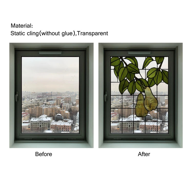 Custom Size 3D Matte Window Film, Stained Glass, Decorative UV Window Sticker, Privacy Frosted Static Cling Fruit, Home Decal