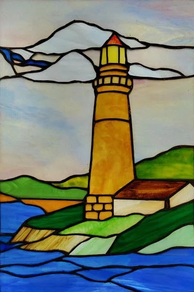 Custom Size Stained Glass Window Film, Retro Painted Frosted Static Cling, Vintage Glass Films Sticker, Lighthouse Sailboat