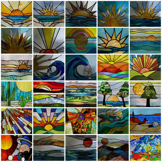 Window Film Frosted Stained Glass Films,Customized Privacy Static Cling,Vintage Sticker,Office Home Decor,Sunrise  seaside