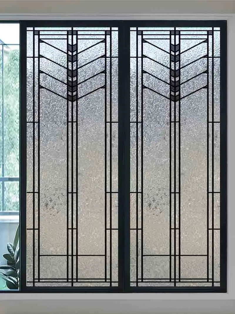 Custom Size Window Glass Films ,Privacy Window Stickers 3D Frosted Glass Film Prairie School Style Decorative Static Cling