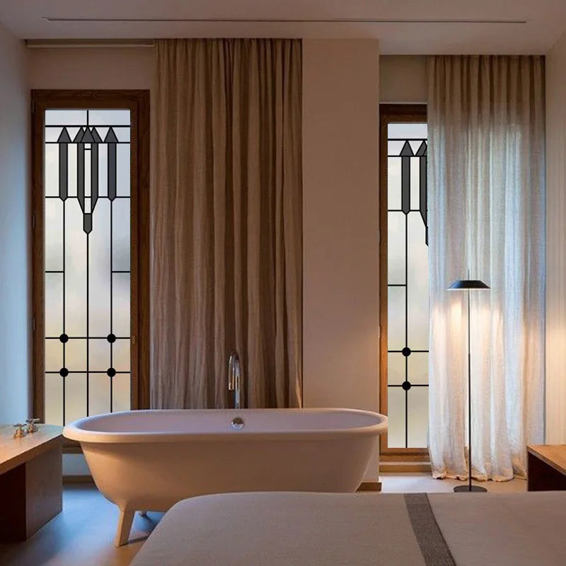 Custom Size Window Glass Films ,Privacy Window Stickers 3D Frosted Glass Film Prairie School Style Decorative Static Cling