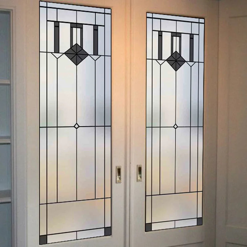 Custom Size Window Glass Films ,Privacy Window Stickers 3D Frosted Glass Film Prairie School Style Decorative Static Cling