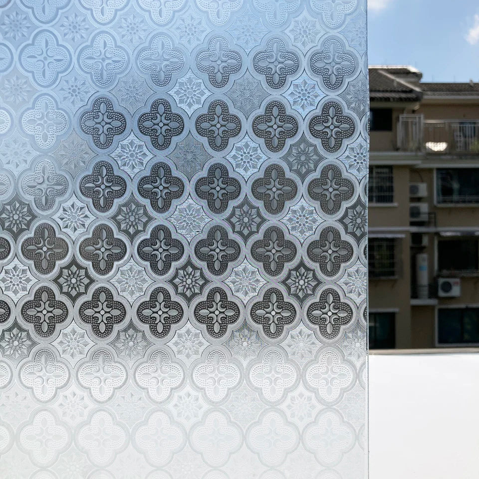 3D Static Cling Glass Films, Retro Decorative Sticker, Privacy etched Glass Window Vinyl, No-Glue, Laser Film for Bathroom Door