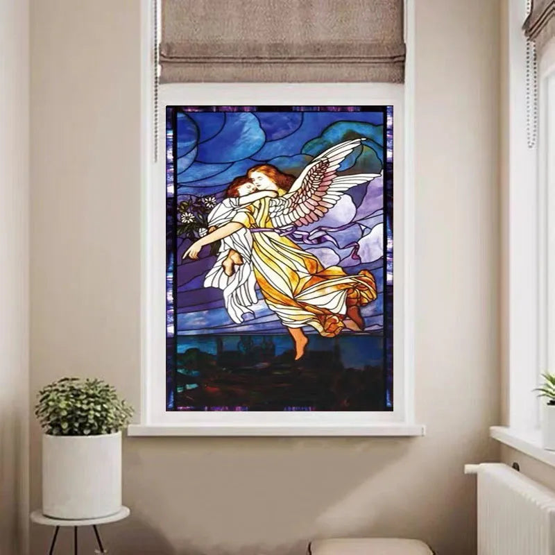 European Church Jesus,Angel Glass Films Stained Window Opaque Frosted Sticker Self Adhesive/Static Cling  Privacy do custom size