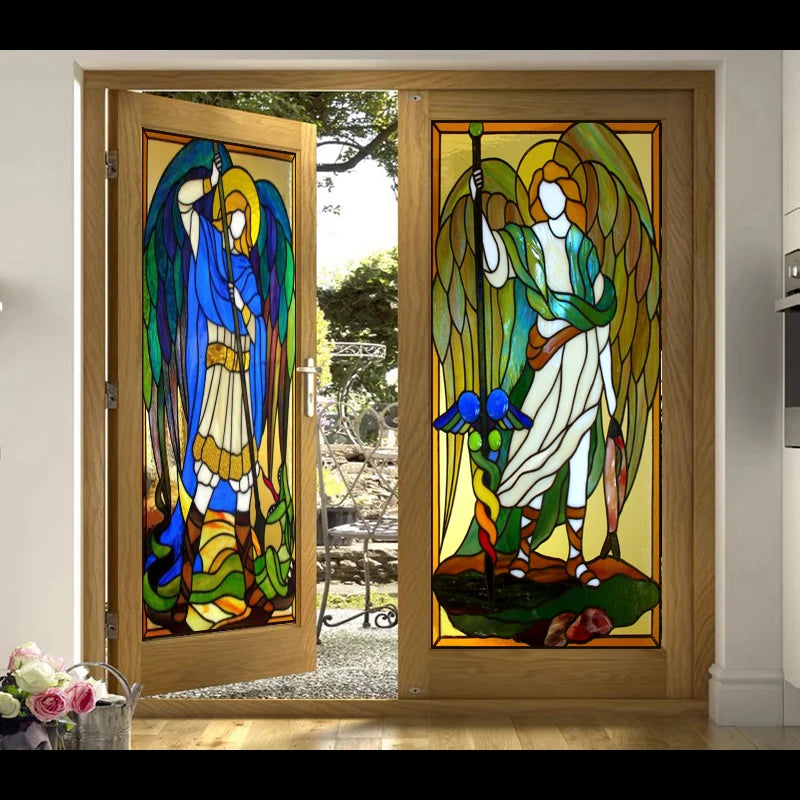 Custom Size Stained Glass Window Film, Static Cling Mermaid /Angel/Jesus Picture For Kitchen Bathroom Bedroom Glass Home Decor