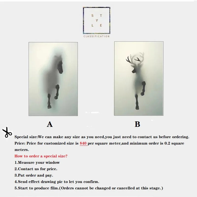3D Effect Customized horse deer Glass Film Window Sticker Static Self-adhesive Film bedroom Office door Privacy Decal Home Decor