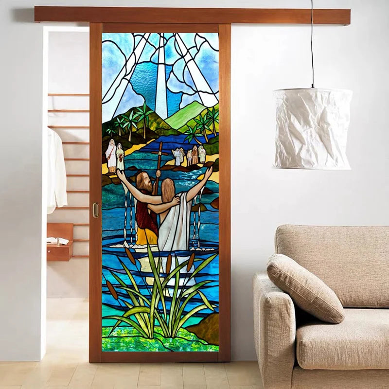 Stained Glass Window Film, Frosted Glass Sticker, Custom Size Jesus Church Poster for Door,  Kitchen, Light Box, Home Decor