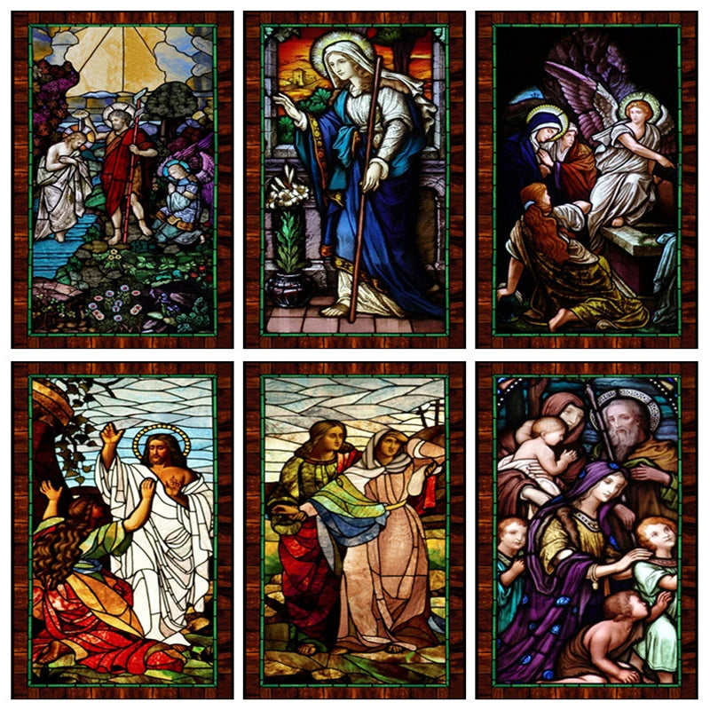 Window Film Frosted Stained Glass Films,Customized Jesus Virgin Mary Church Picture,Home Decor Static Cling Door Stickers