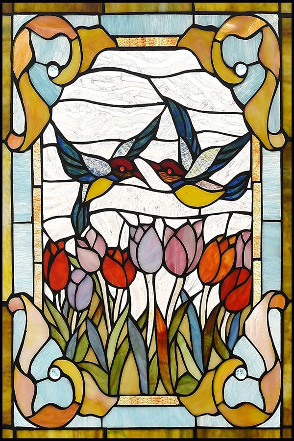 Customized Stained Glass Film Window Films Static Cling Frosted Sticker Tiffany-Style Poster Home Decor Church Peacock Birds