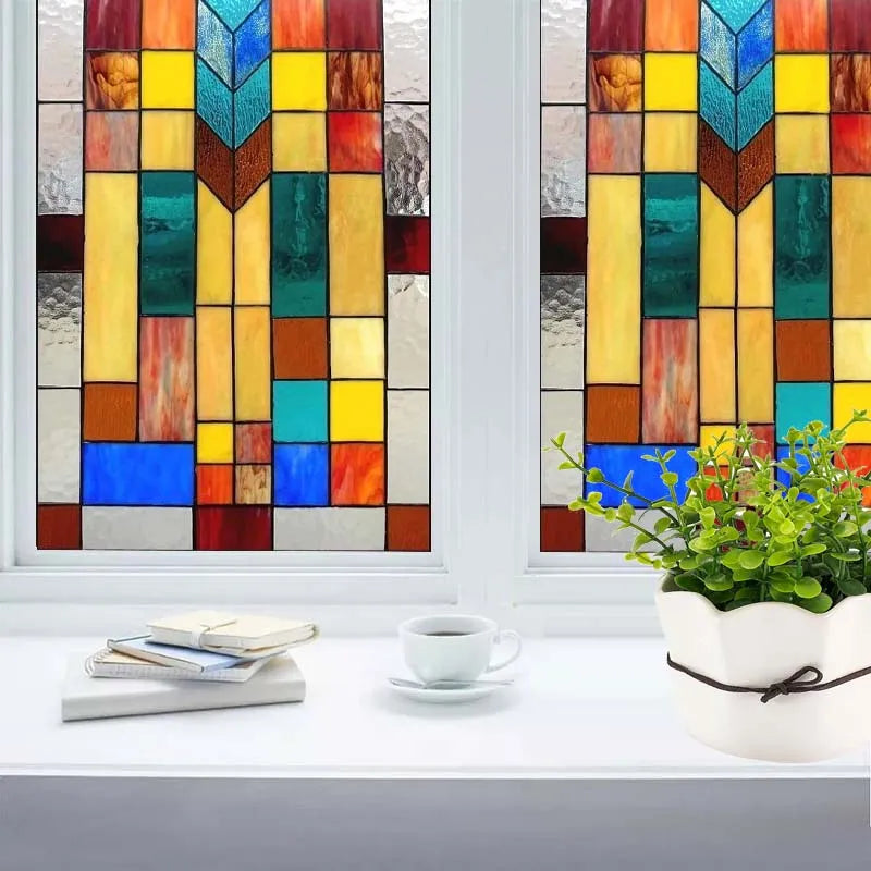 Custom size Window Film Stained Glass Films Retro Glass Window Film,Home Decorative Privacy Film Static Cling Glass Sticker