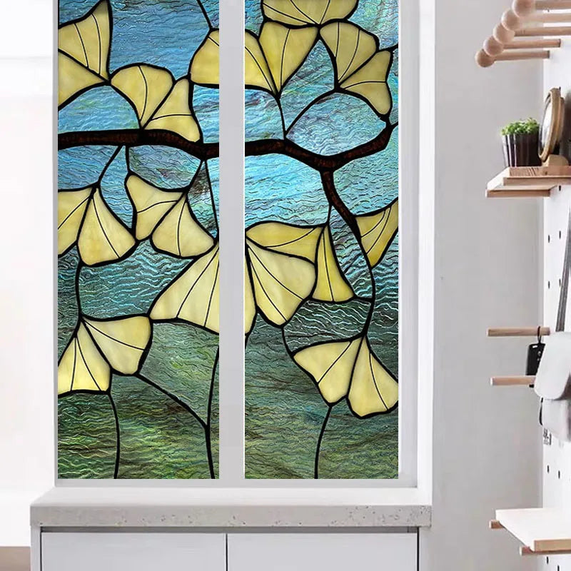 Window Film Stained Glass Films Frosted Static Cling Light-transparent Opaque Privacy Glass Sticker Home Decor Ginkgo Leaf