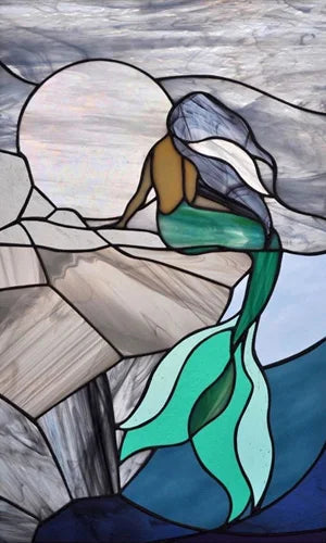 Custom Size Stained Glass Window Film, Static Cling Mermaid /Angel/Jesus Picture For Kitchen Bathroom Bedroom Glass Home Decor