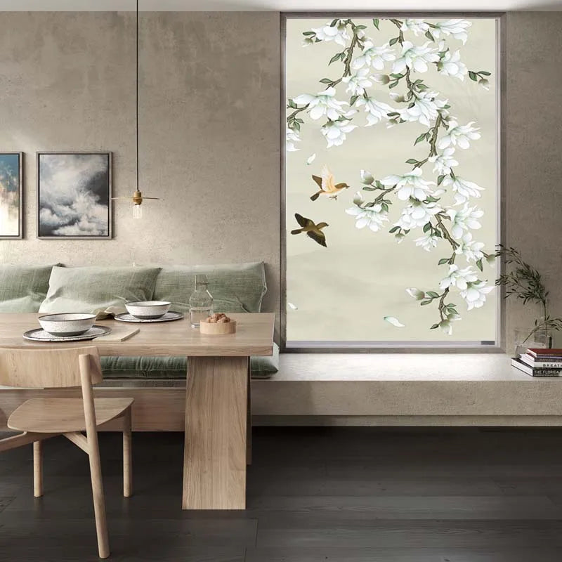 Custom size Window Film Stained Glass Films for Door Wardrobe Windows Office Home Decor Opaque Frosted Static Cling Floral Birds