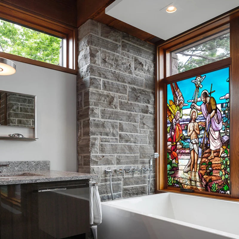 Custom Frosted Stained Glass Window Film,PVC Static Cling ,Retro Church Jesus Decor Foil Stickers Window Treatment Home Decor