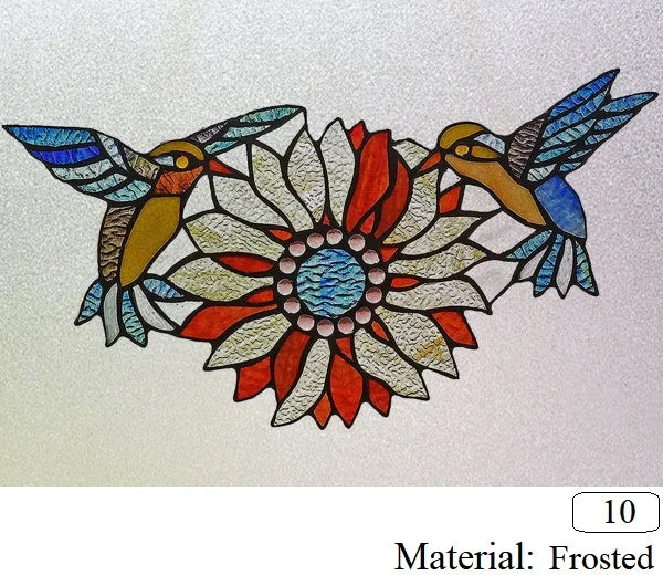 Customized size Windows Glass Films Stained Glass Door Stickers Frosted/3D Etched Flower Birds for Kitchen Office Bathroom