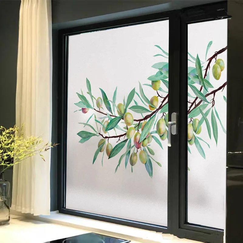 Custom Glass Window Film Apricot Design PVC Frosted Light Transmitting Home Decals Tint-Film Reusable Glass Sticker Tree Jujube
