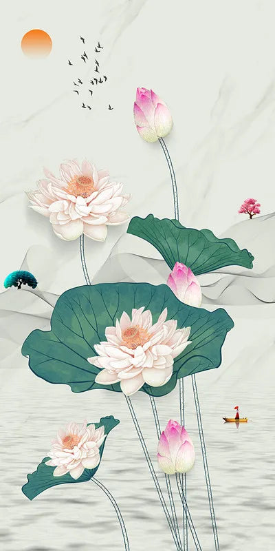 Stained Glass Door Stickers, Opaque Self-Adhesive, Lotus Poster for Kitchen, Bedroom, Bathroom, Customized Size