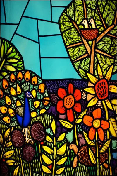 Custom Size Stained Glass Window Film Decorative Frosted Privacy Sticker Non Adhesive Static Cling Removable Retro Village Life