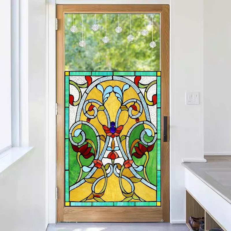 Window Film Frosted Stained Glass Films Customized Victorian-style Static Cling Sticker Kitchen Bathroom Substitute for Curtains