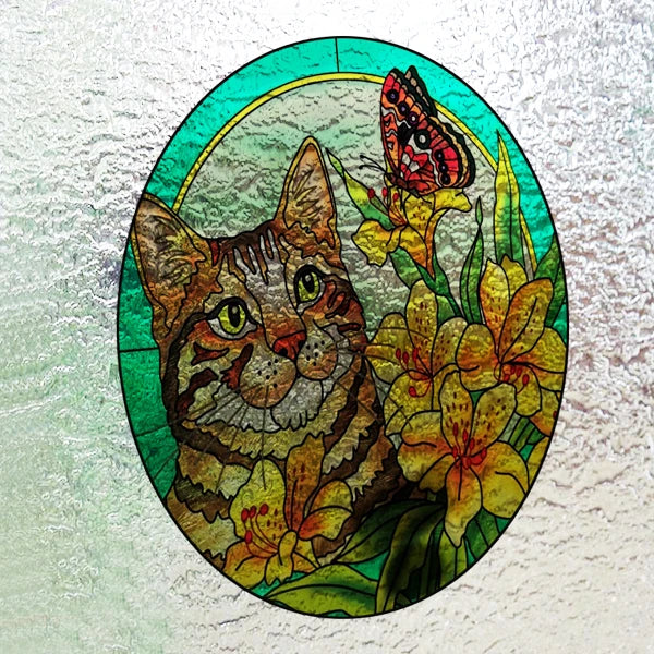 Custom 3D Frosted Stained Glass Window Film, Static Cling,Retro Church Jesus Birds Cat Home Decor Stickers Rose Window Treatment