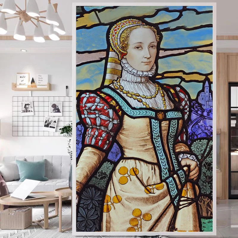 Custom Size Stained Glass Window Film, Church Sticker, Girl Angel Painting, Kitchen, Bathroom, Bedroom, Door, Home Decor