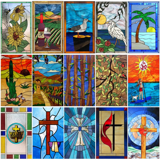 Window Film Frosted Stained Glass Films,Customized Static Cling Church Crosses Picture,Privacy Sticker for Office Home Decor