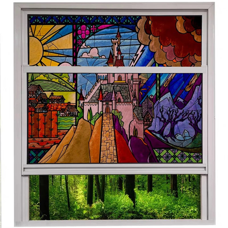 Stained Glass Window Film Frosted Glass Sticker Forest Customized Princess Prince Fairytale Castle For Kids Room Door Home Decor