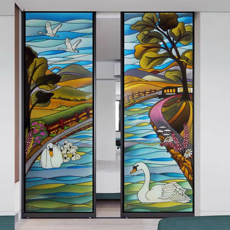 Custom size Window Film Poster Static Cling Frosted Stained Glass Sticker For Bathroom Sliding Door Kitchen Cupboard Home Decor